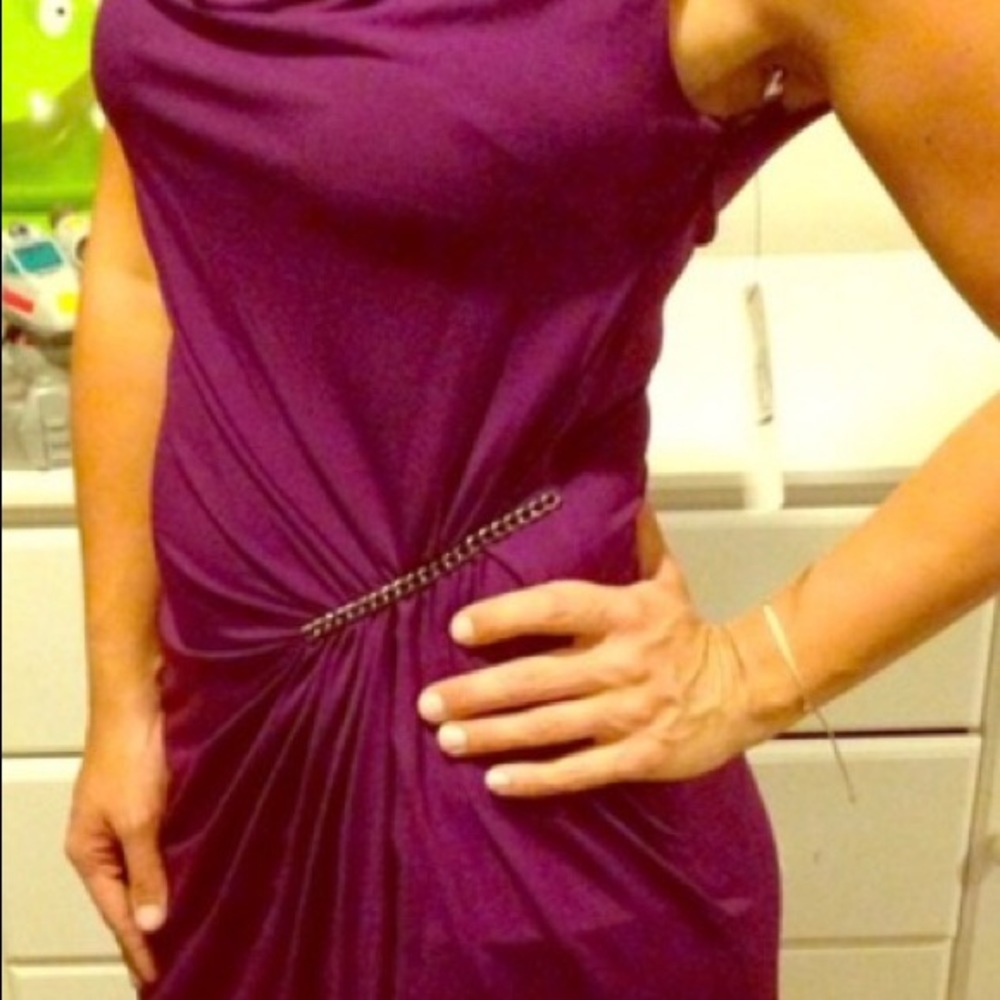 Deep plum cocktail dress with chain detail